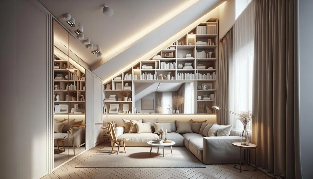 innrede stue med skråtak