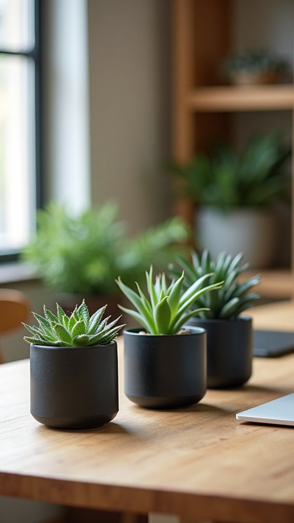 charcoal planters with succulents