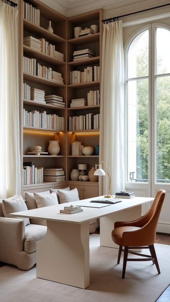 chic shelving enhances workspace aesthetics