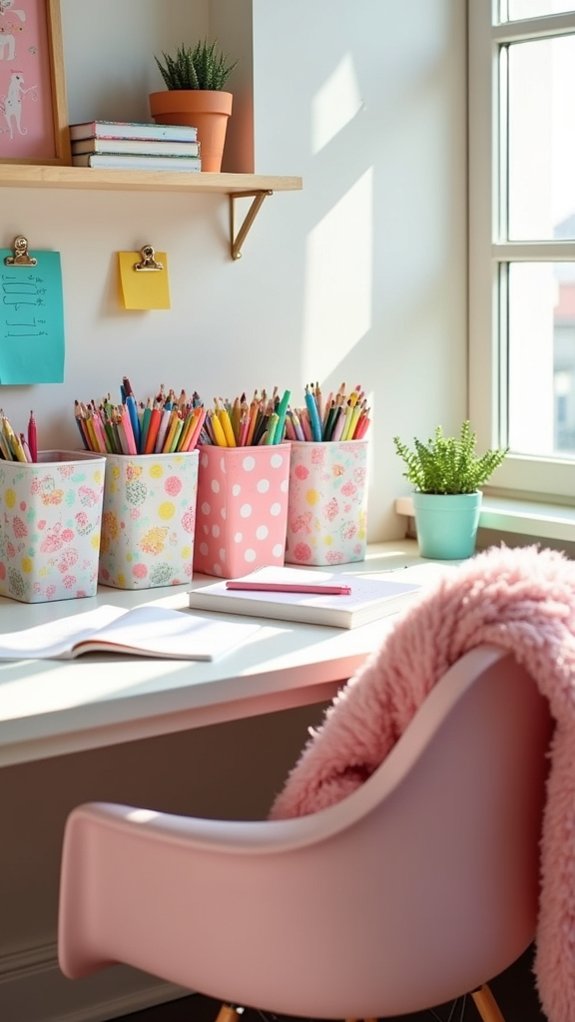 colorful patterned organization bins