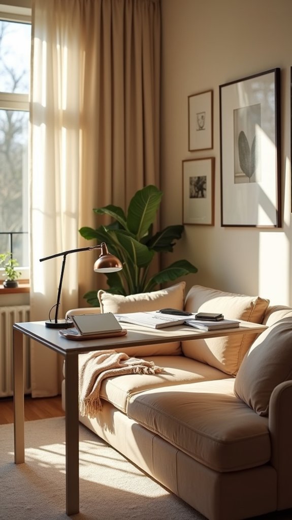 comfortable desk sofa setup