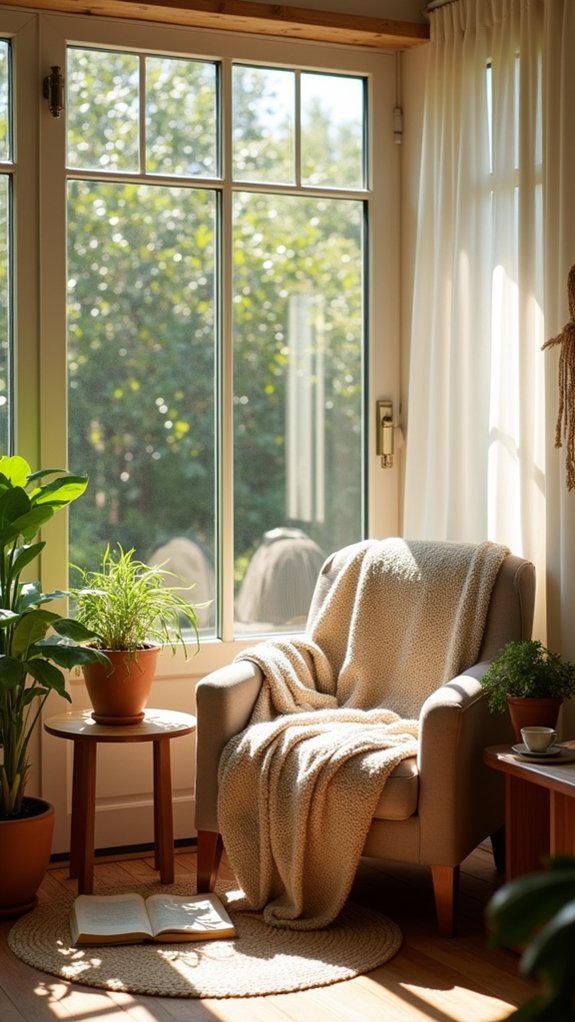 cozy sunroom reading nook