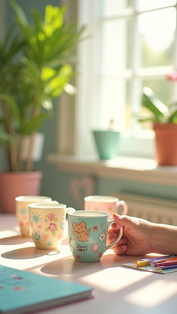 cute mugs brighten workspace