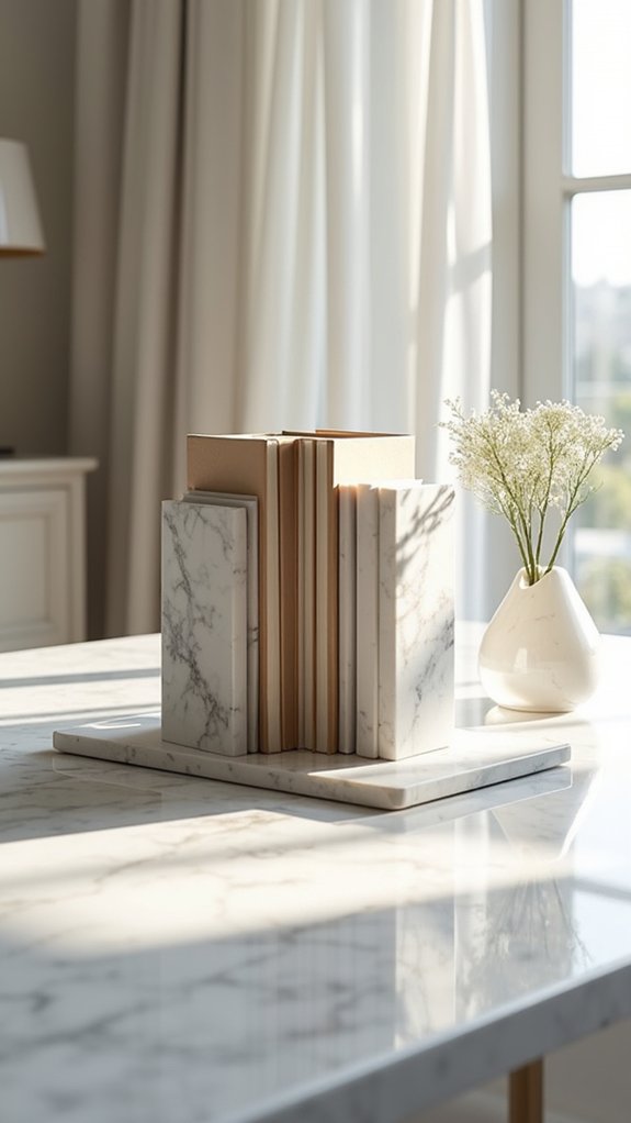 elegant marble bookends enhance