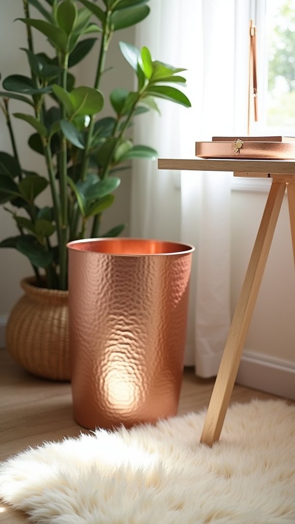 elegant rose gold wastebasket