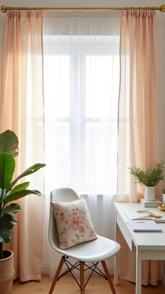 feminine curtains enhance workspace