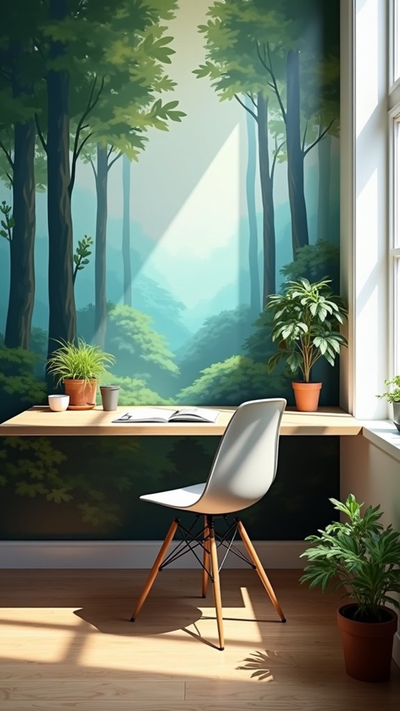 floating desk vibrant mural