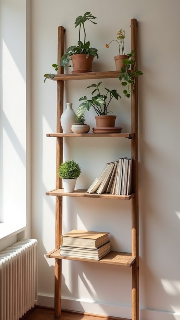 ladder shelf enhances vertical storage