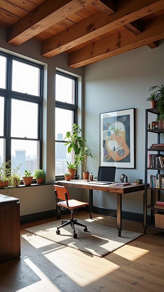 modern industrial attic office