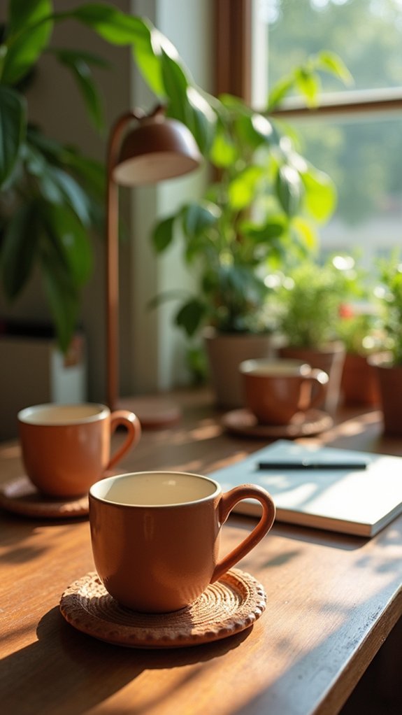 natural coasters enhance workspace