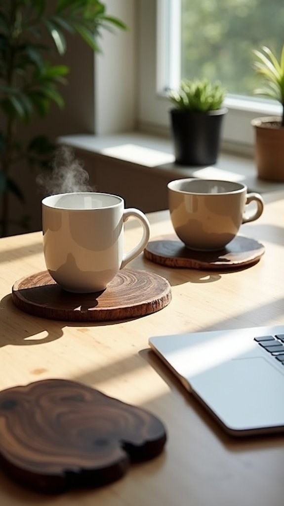 natural coasters enhance workspace