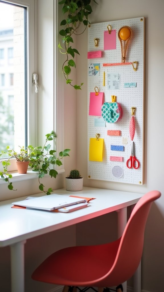 organized supplies with pegboards