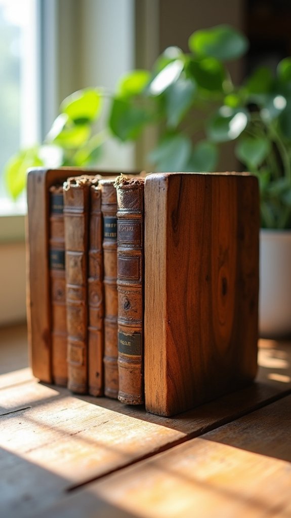 rustic bookends enhance decor