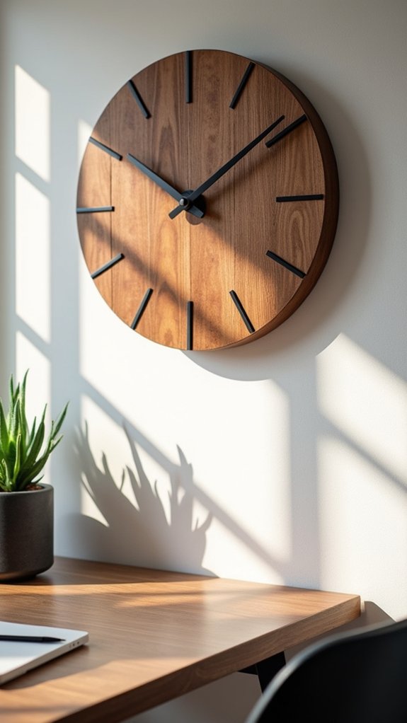 rustic clock enhances workspace
