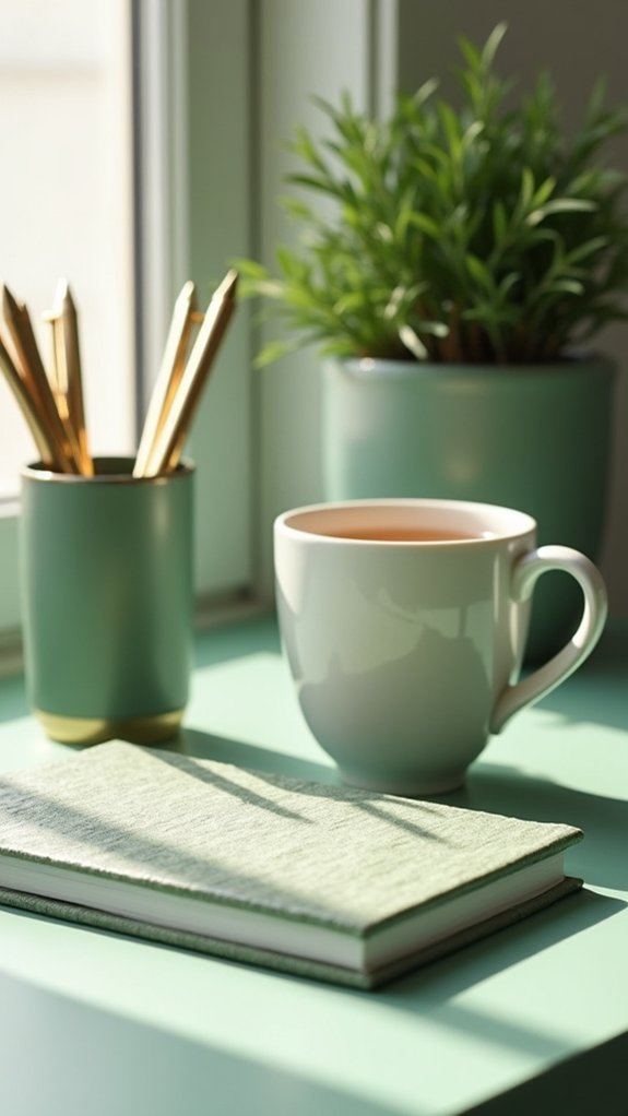 sage green desk accessories