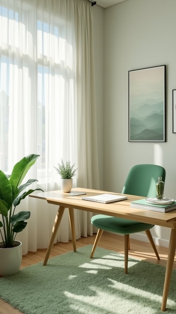 sage green office organization