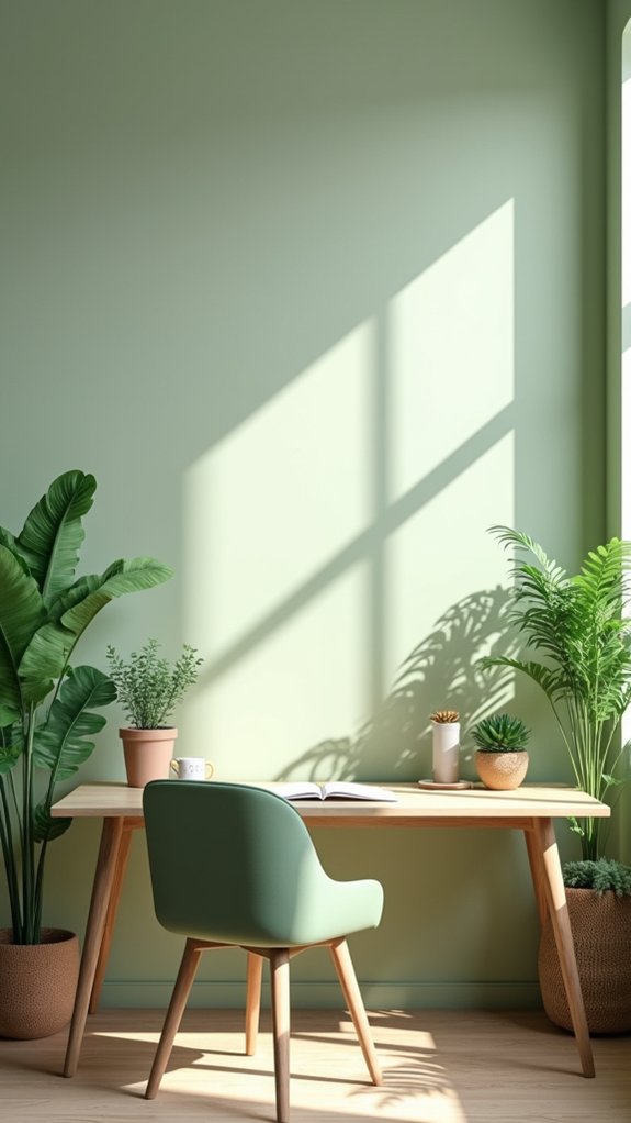 sage green plants enhance workspace