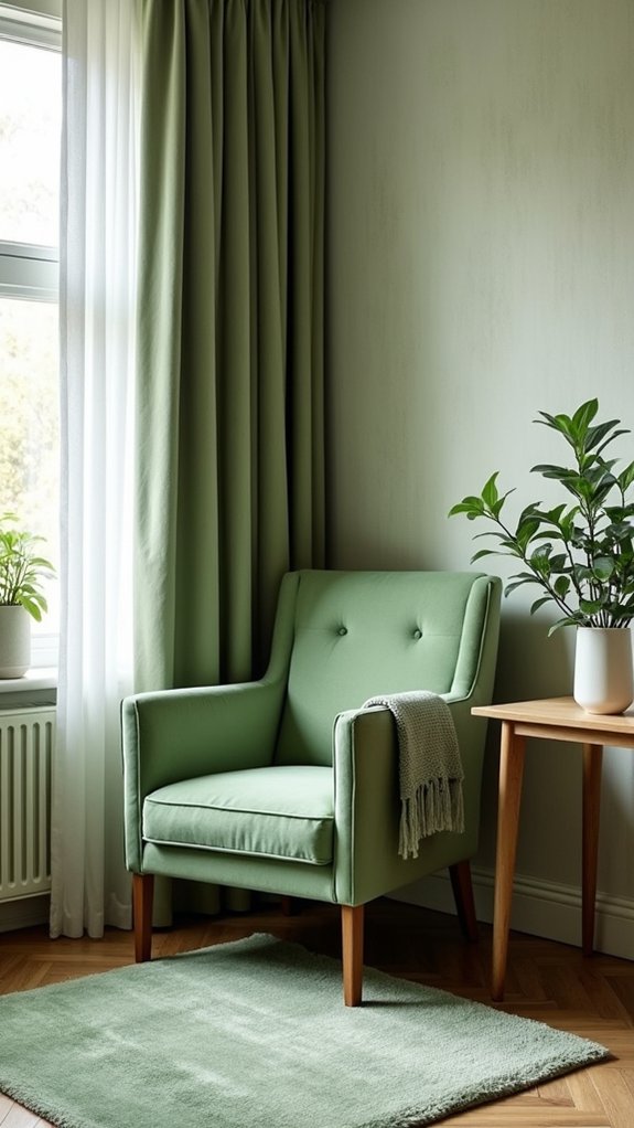 sage green textiles enhance tranquility