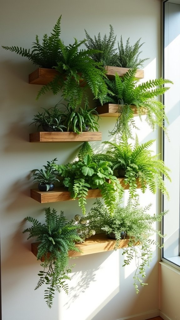 serene minimalist plant shelves
