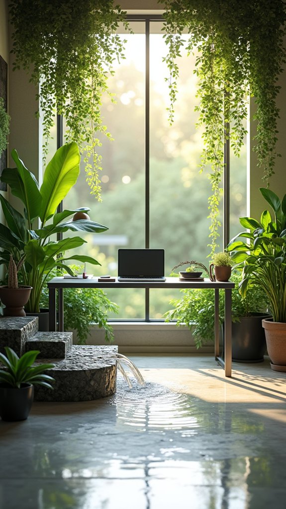 serene office with fountains
