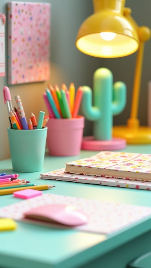 vibrant accessories enhance workspace