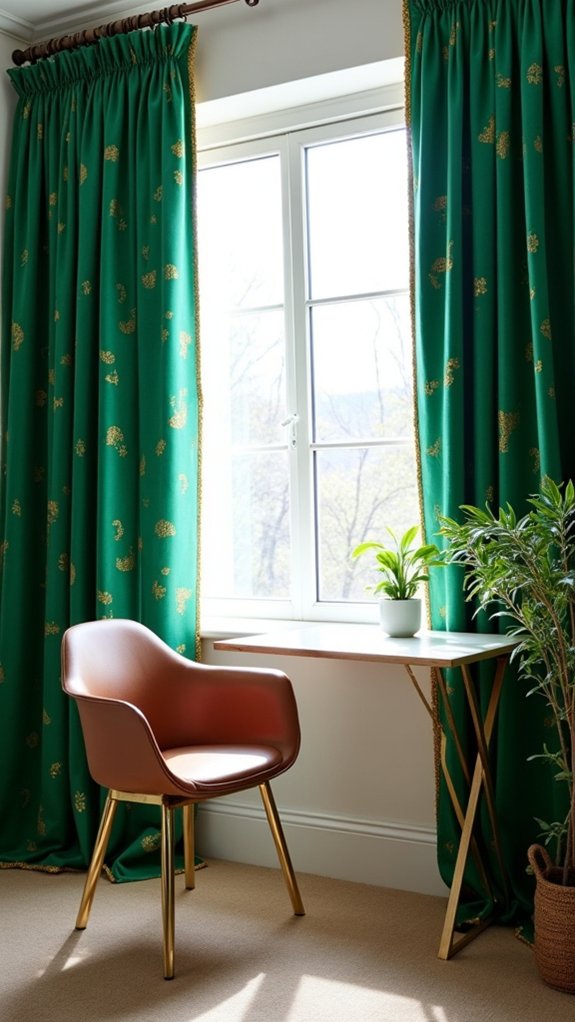 vibrant curtains enhance workspace