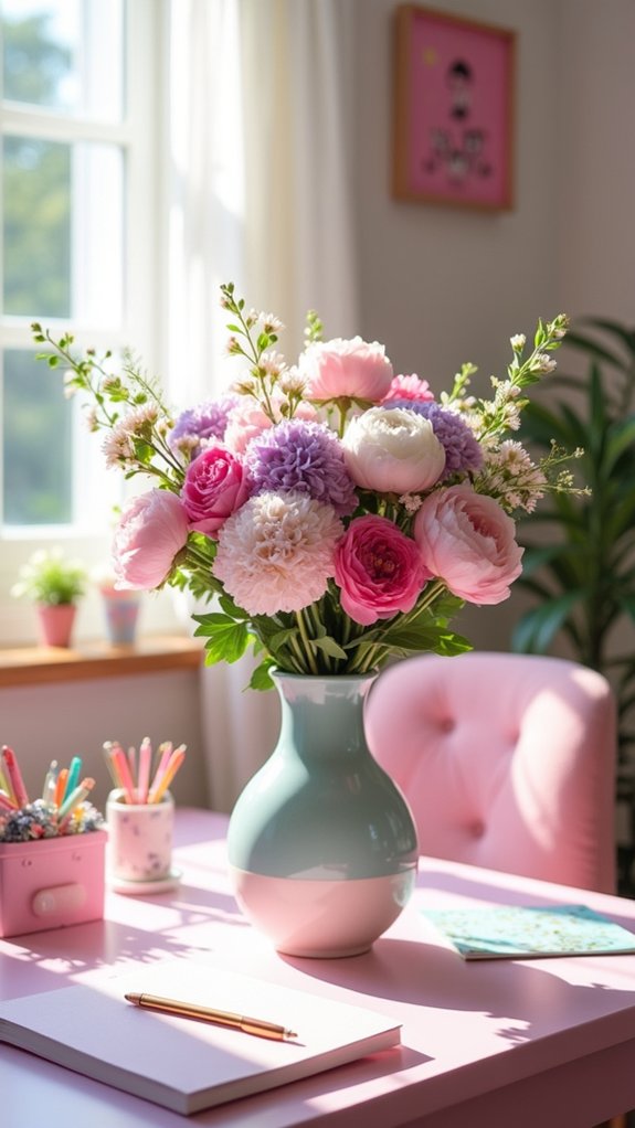vibrant floral desk arrangements