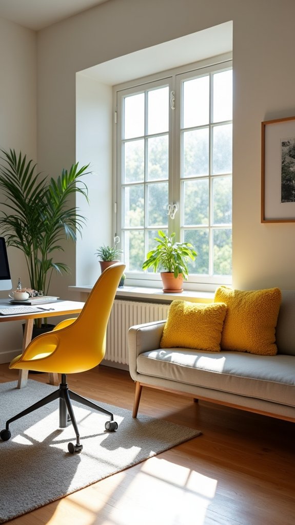 vibrant pillows brighten workspace
