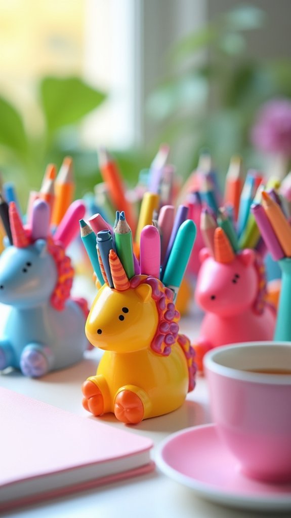 vibrant playful desk organization