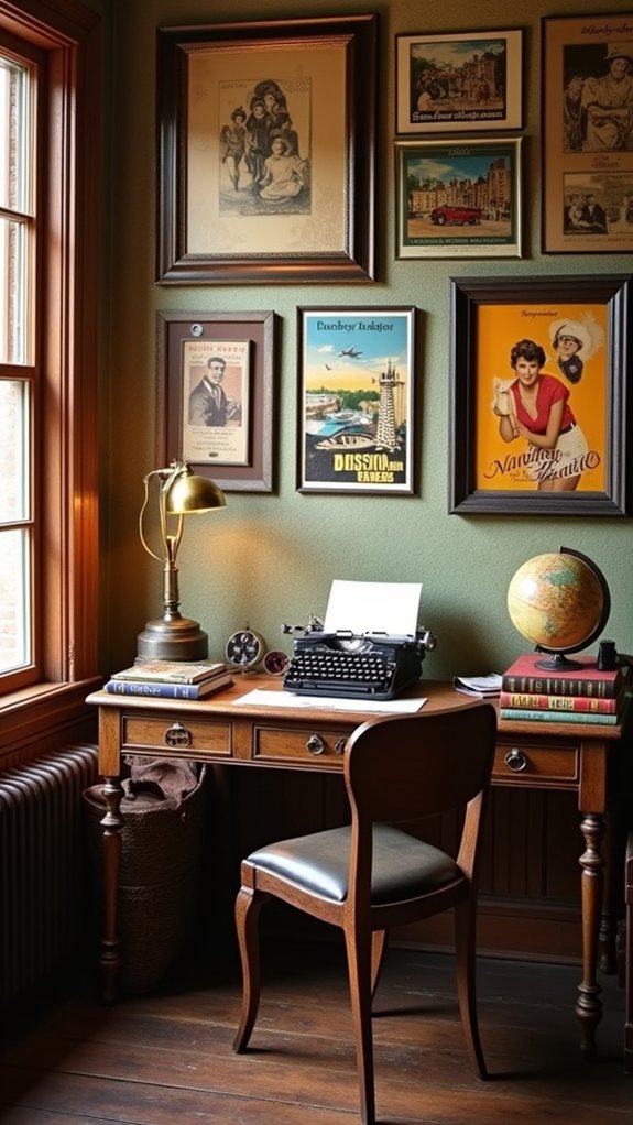 vintage art enhances workspace