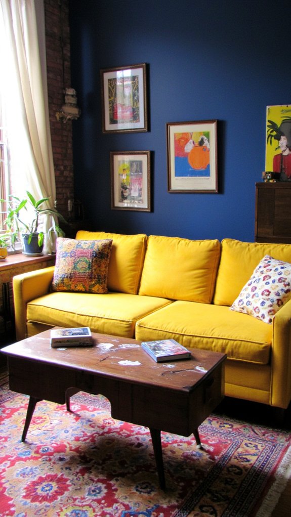 70s inspired vibrant living room