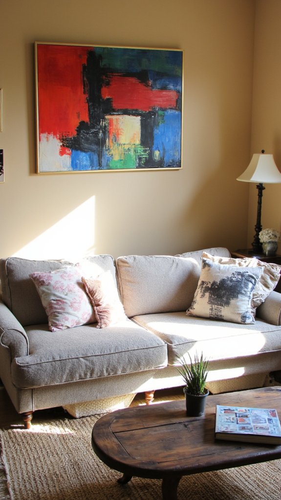 artwork above sofa enhances