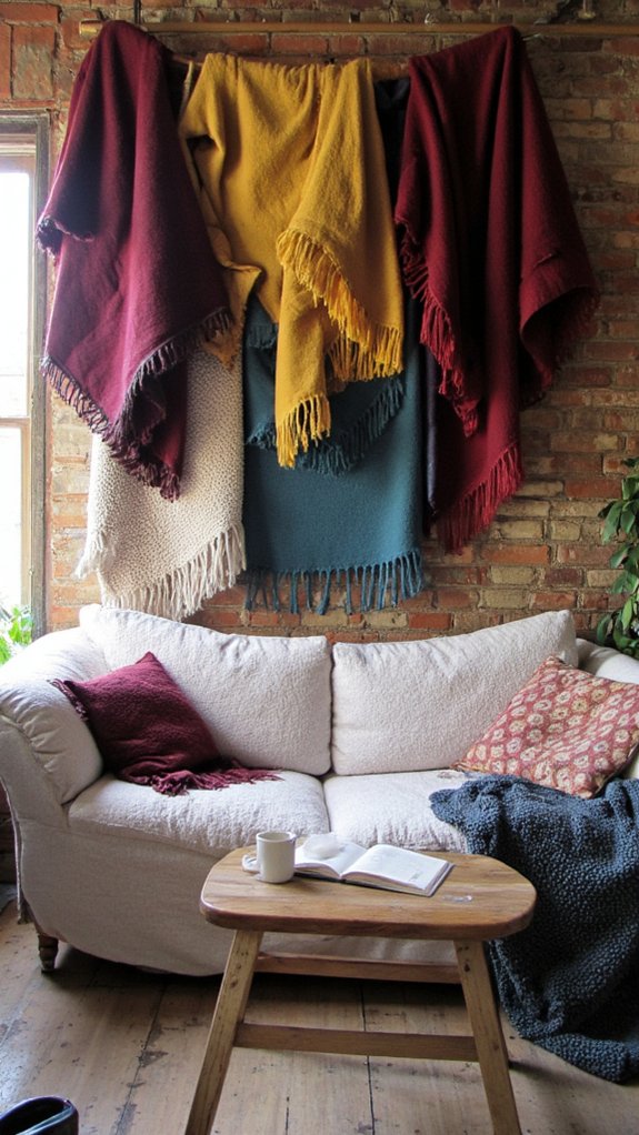 blankets as decorative wall art
