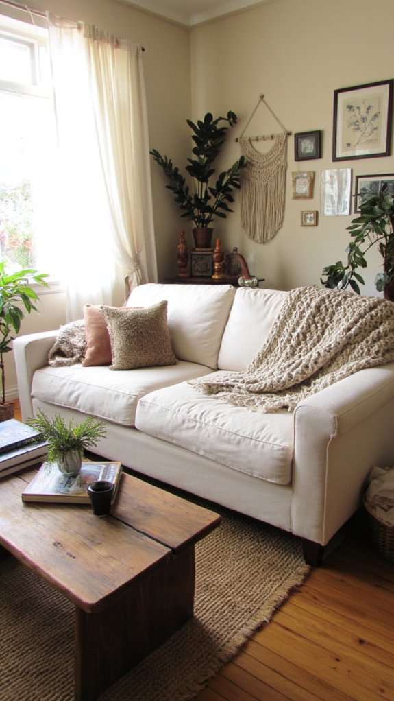 bohemian cream sofa decor