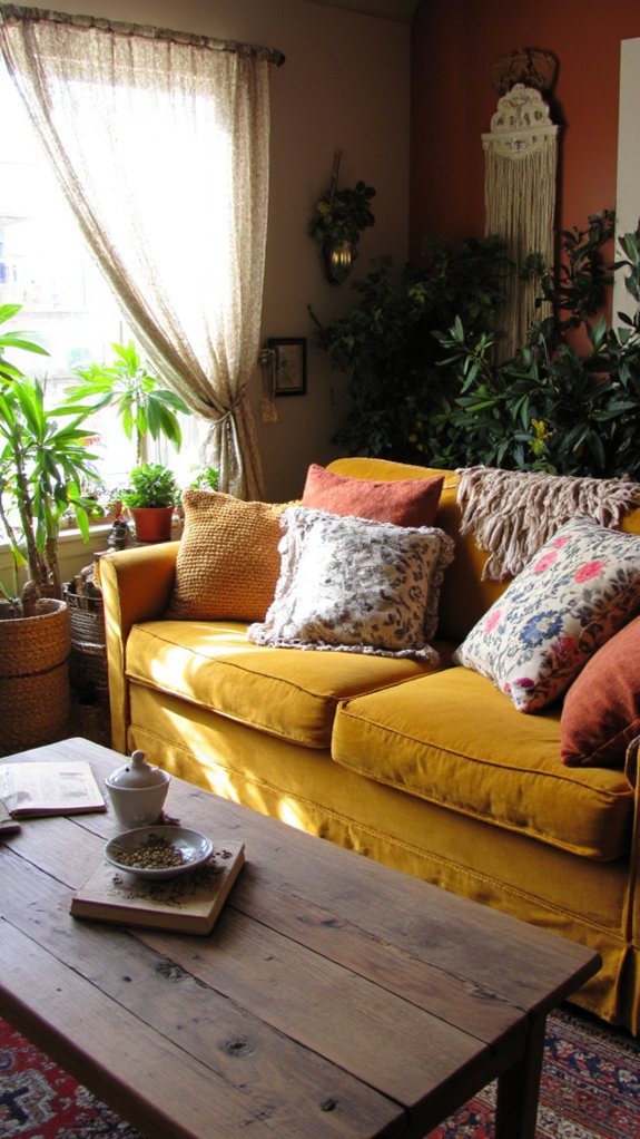 bohemian mustard velvet sofa