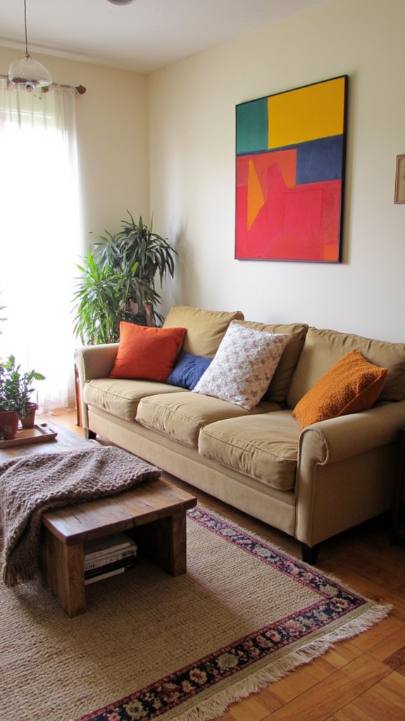 bold artwork enhances living room