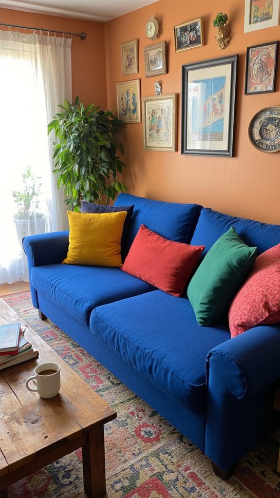 bold blue sofa contrast