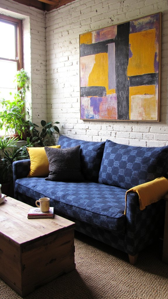 bold geometric patterned sofa