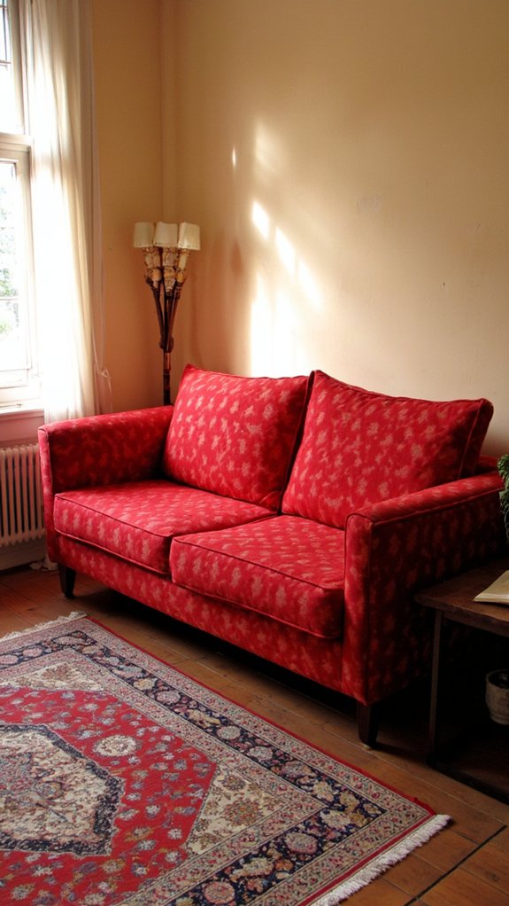 bold geometric red sofa