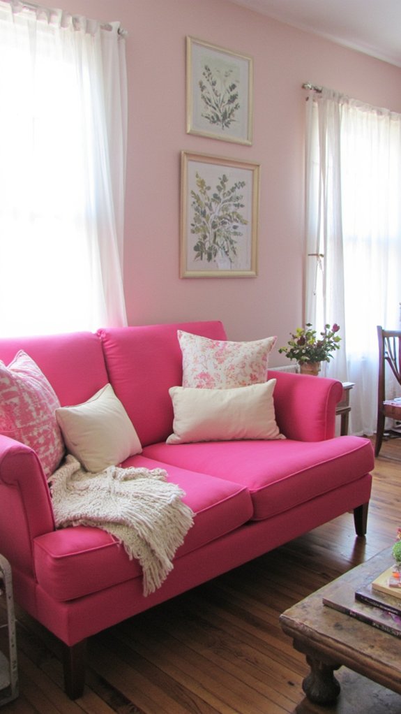 bold hot pink love seat