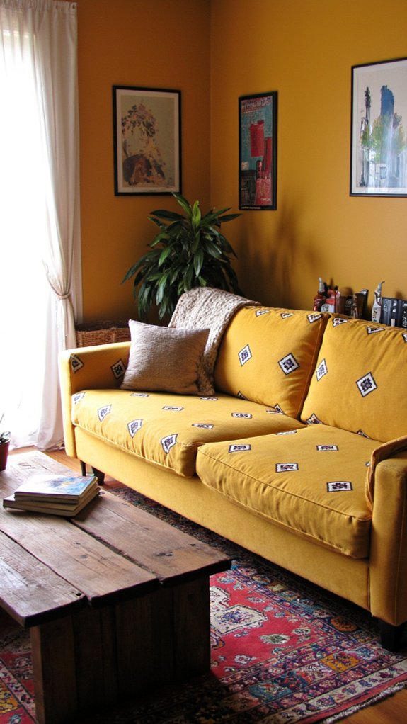 bold mustard yellow sofa