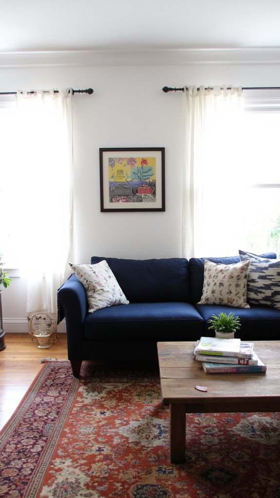 bold navy sofa contrast