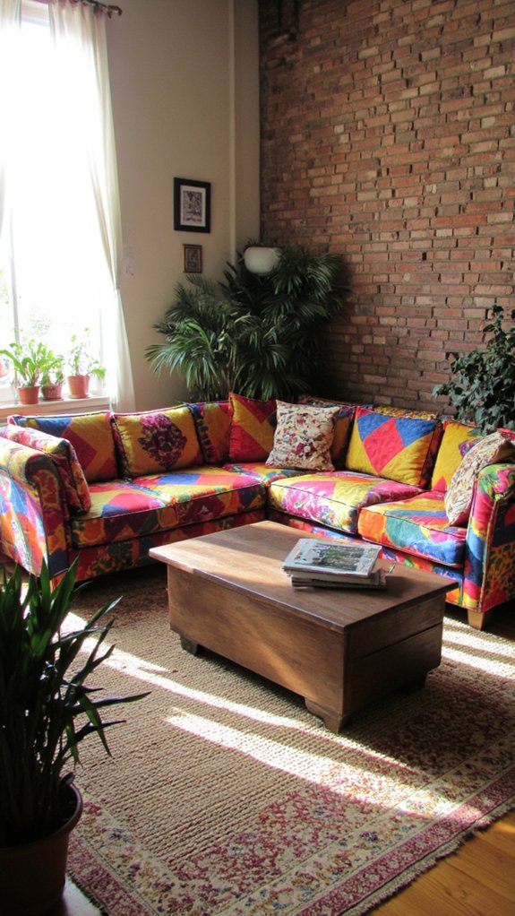 bold patterned sectional sofa