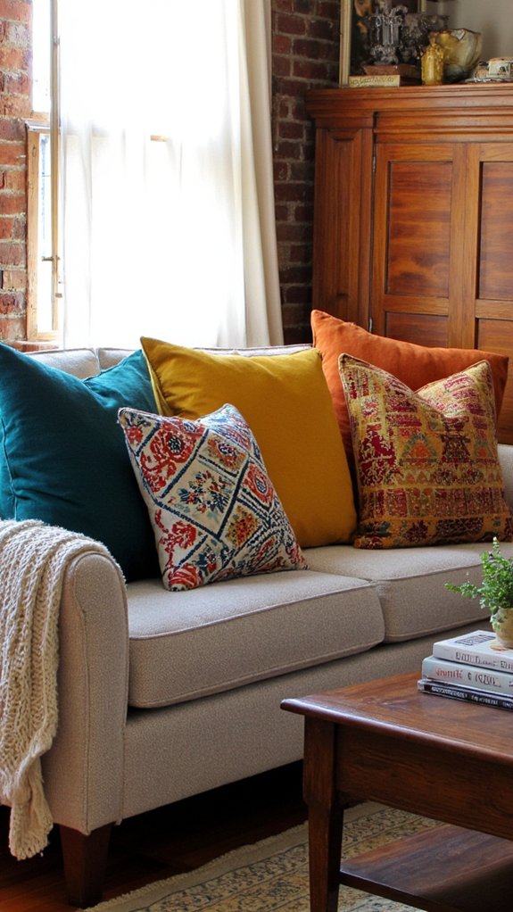 bold pillows enhance sofa