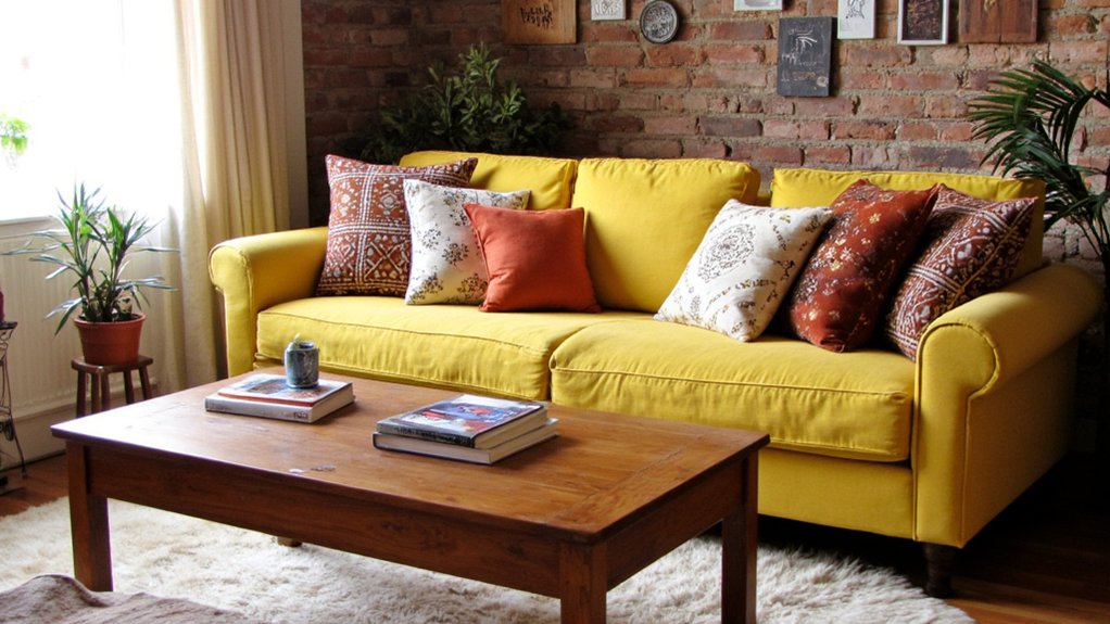 bright yellow sofa pillows