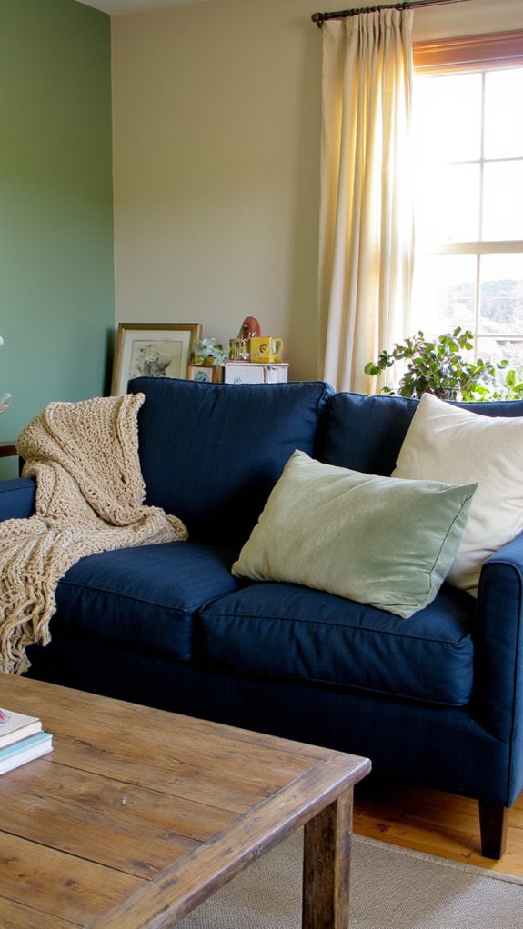 calming contrast with navy