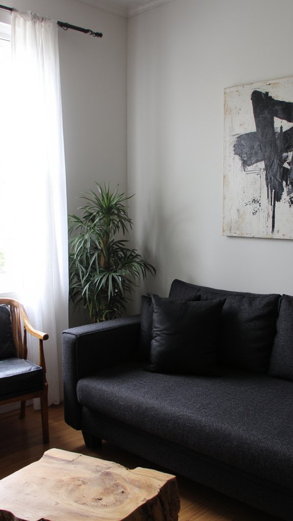 charcoal sofa monochrome artwork