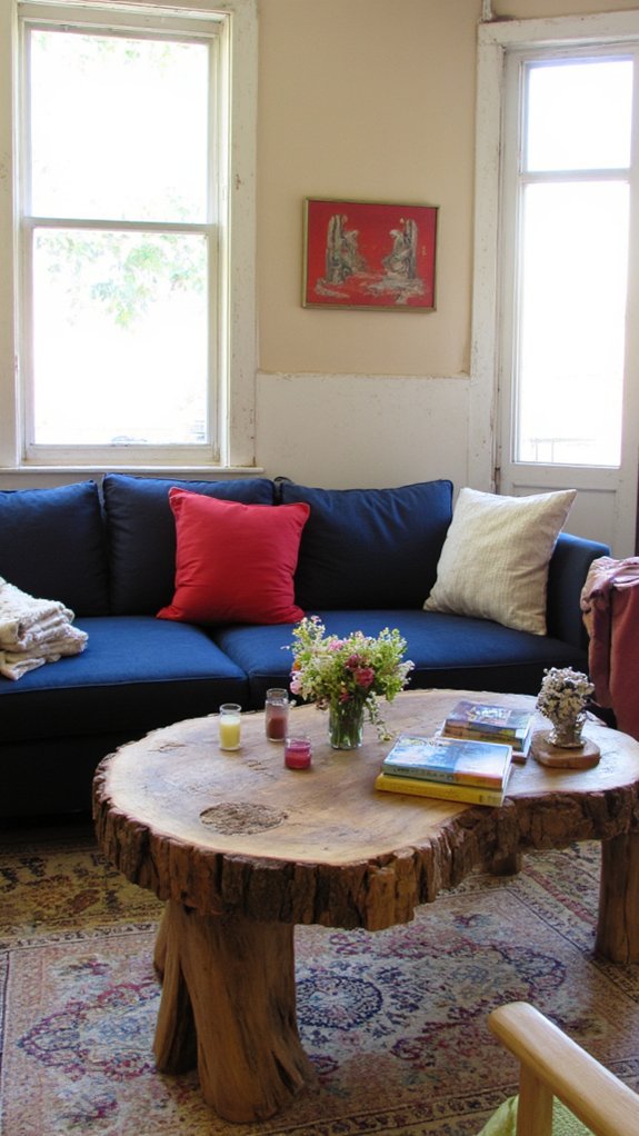 chic navy sofa accents