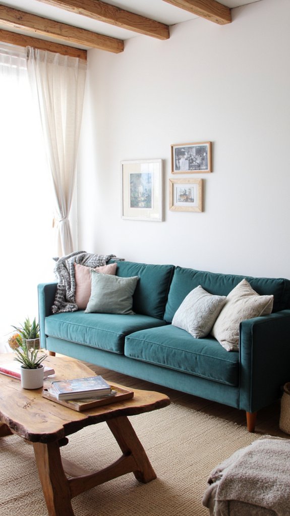 chic teal velvet sofa