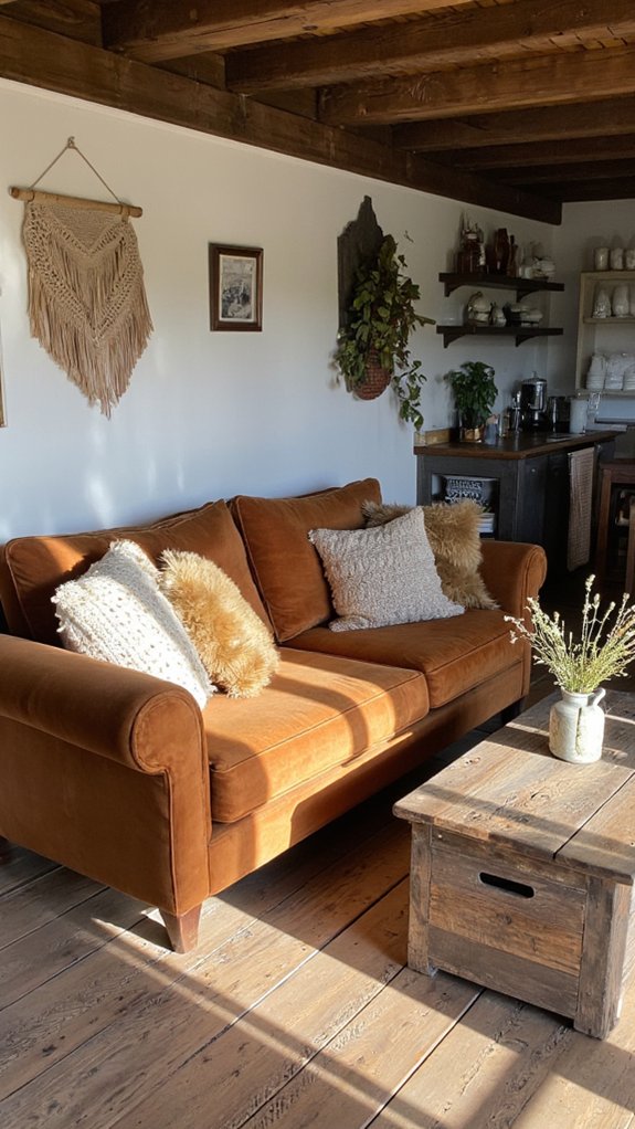 cognac velvet farmhouse sofa